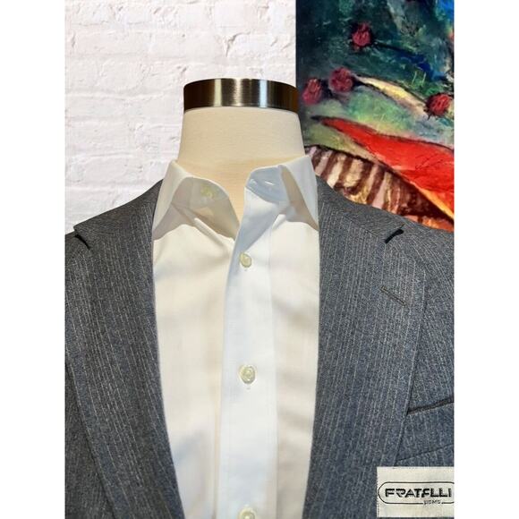 Fratelli Uomo 42L Flannel Gray Cobalt Pinstripe Blazer Sport Coat Suit Jacket - Picture 2 of 14